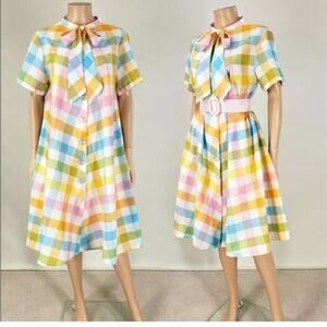 60s Rainbow plaid midi dress